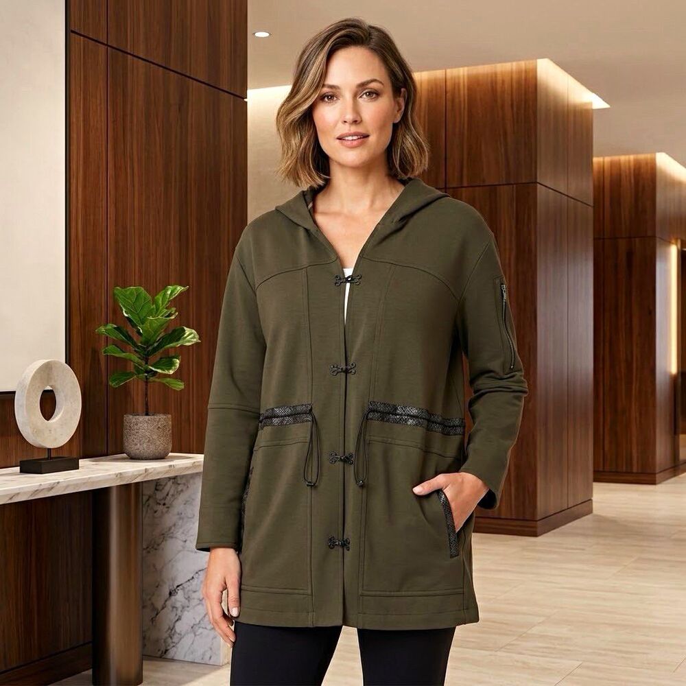 LYSSE New York Womens Plus XL Green Hooded Full Zip Jacket w/ Pockets